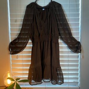 Old Navy Sheer Brown Long Sleeve Dress